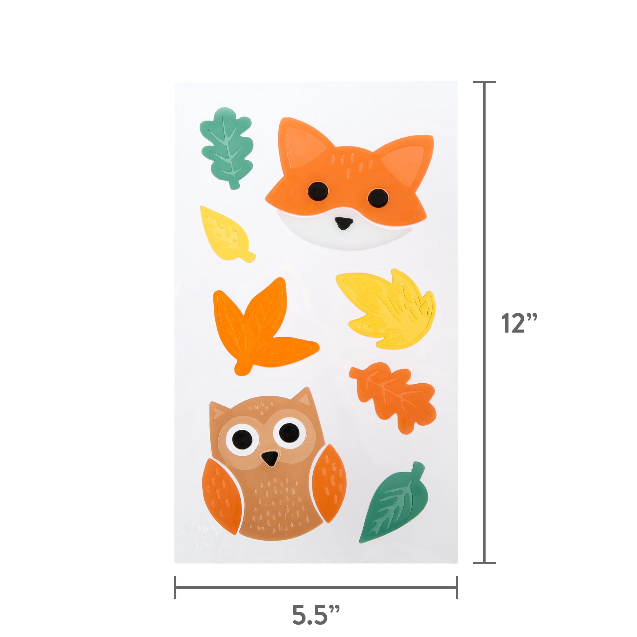 Fox and Owl Gel Clings, Multicolor, 5.5" x 12.1", Fall by Way To Celebrate