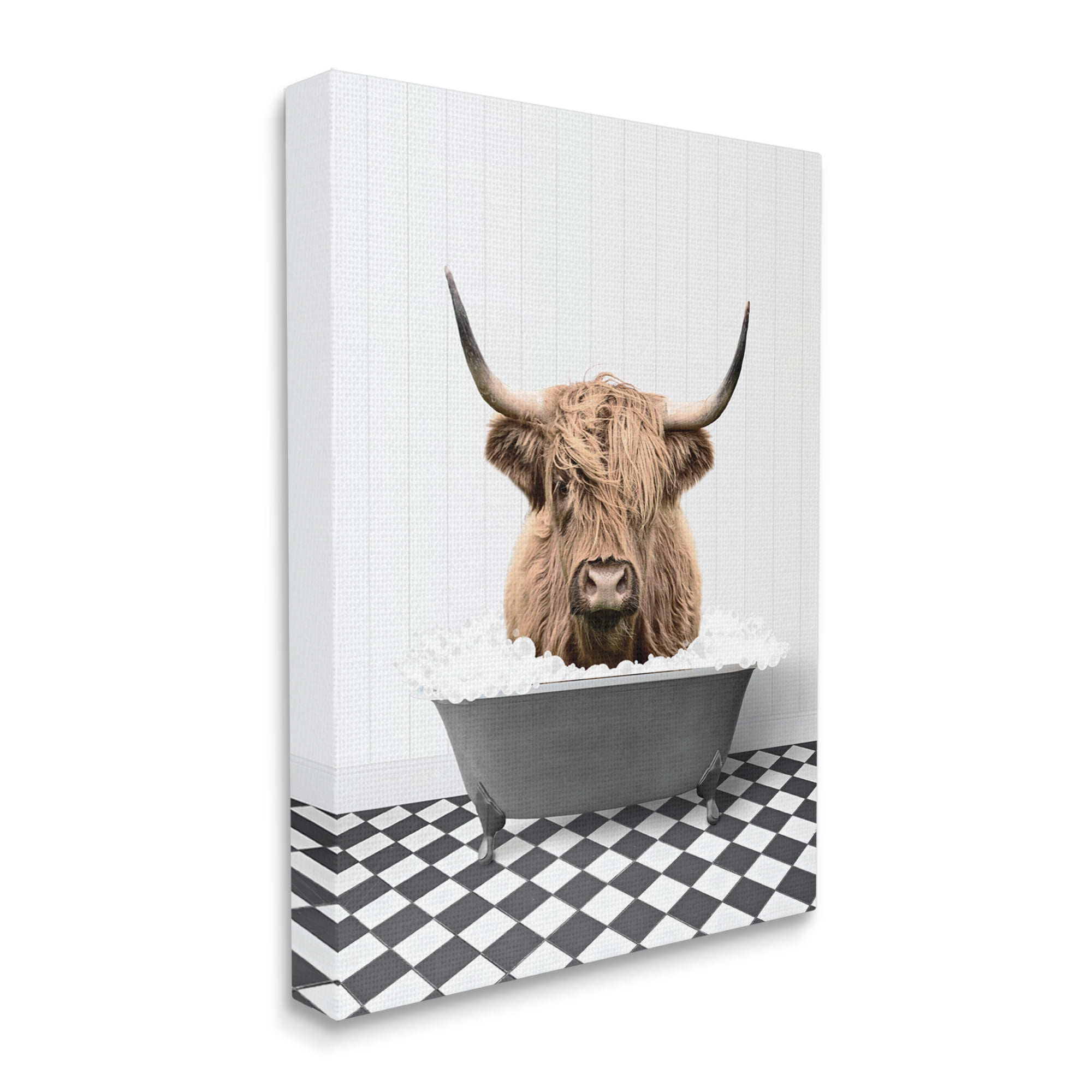 Stupell Industries Cattle in Checkered Bathroom Animals & Insects Painting Gallery Wrapped Canvas Print Wall Art, 24 x 30
