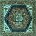 thumbnail image 1 of Ahgly Company Machine Washable Indoor Square Oriental Turquoise Blue Industrial Area Rugs, 8' Square, 1 of 4