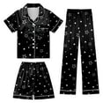 thumbnail image 2 of CAIXIA Girls Pajama Set Size 7 3pcs Cartoon Pattern Silk Pajamas for Kids Short Sleeve with Shorts & Long Pants Sleepwear Lounge Sleep Set Nighty for Teens,18-Black, 2 of 6