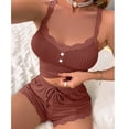 thumbnail image 5 of WTOBBY Women's Lace Camisole Pajama Set V-Neck Adjustable Straps & Matching Shorts Sleepwear Sexy Loungewear Comfortable Home Wear Outfit,Light Brown L, 5 of 6
