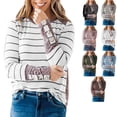 thumbnail image 2 of Blusa de mujer de manga larga con cuello redondo y gemelos, Top de retazos de rayas de leopardo para mujer, 2 of 6