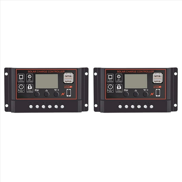 2X Controlador de Carga Solar 100A Controlador de Panel Solar 12V 24V Pantalla LCD Regulador de BateríA de Panel Solar con Puerto USB