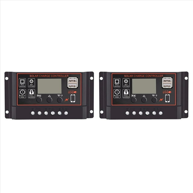 2X Controlador de Carga Solar 100A Controlador de Panel Solar 12V 24V Pantalla LCD Regulador de BateríA de Panel Solar con Puerto USB