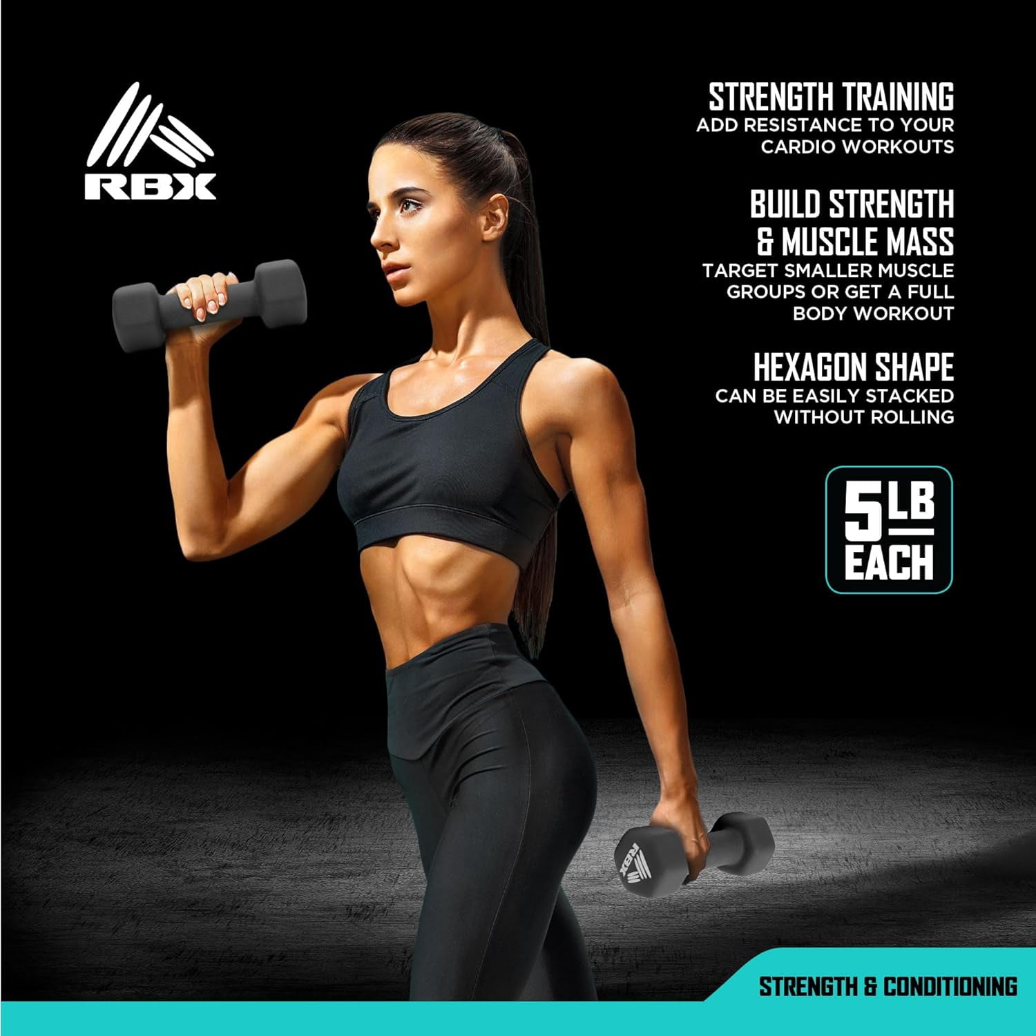 RBX Weights Dumbbells Set - Neoprene Arm Weights with Non-Slip Grip, Training, Workout, Fitness, 8lb