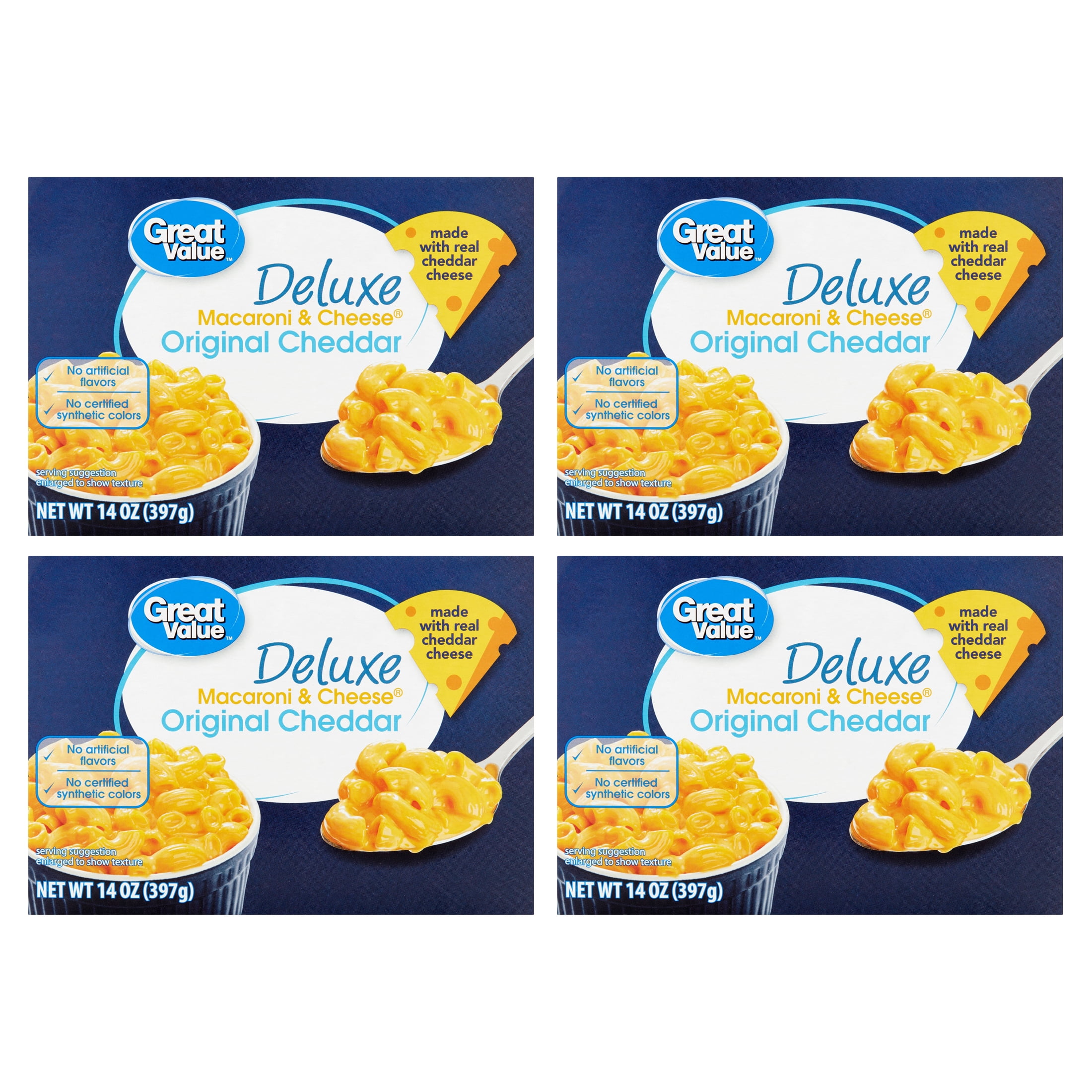 (4 pack) Great Value Deluxe Original Cheddar Macaroni & Cheese, 14 oz