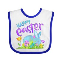 Inktastic Happy Easter Blue Bunny and Eggs in Grass Boys or Girls Baby Bib