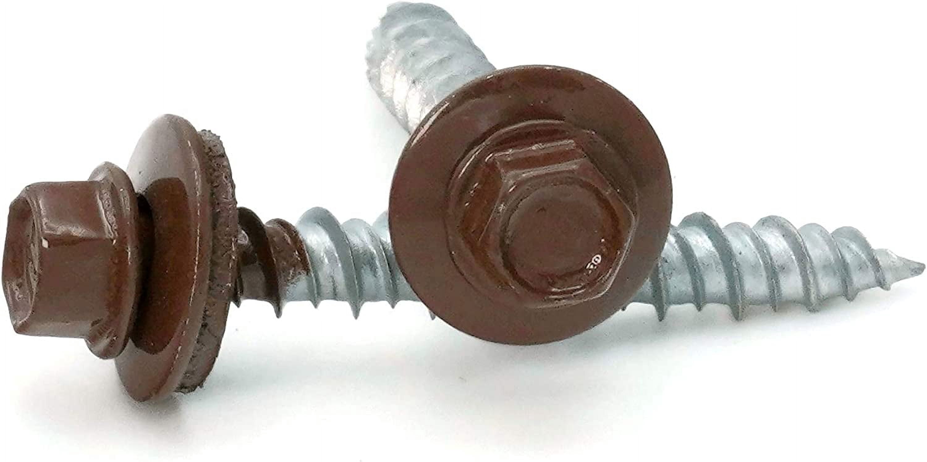 Washer Head Hi-Lo Thread Mechanical Galvanized Roofing Screws Brown Finish - #10 x 3" Qty 100
