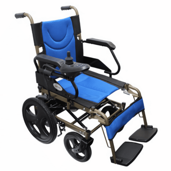 Silla de Ruedas Eléctrica Compacta Medimetrics Acero inoxidable Descansa Brazos y Descansa Pies Abatibles