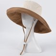 thumbnail image 3 of Blue green light Sombrero de cubo de ala ancha grande de verano para mujer, gorra de pescador de playa plegable con protección solar Reversible de Color contrastante con correa pa, 3 of 5