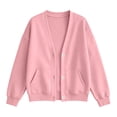 thumbnail image 7 of HAOTAGS Women's Long Sleeve Sweatshirt Casual Loose Button Collared V Neck Pullover Top with Pocket Pink Size 2XL, 7 of 7