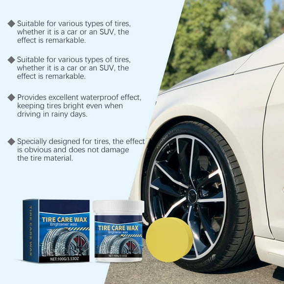 Tire Coating Wax, Tire Shine Cream,100g High Gloss Tire Paste Tire Shine, Black Shine Car Tire Black Brightener Wax,Moist & Long-Lasting Bright For Cars, Trucks, Suvs, Motorcycles, Rvs & More