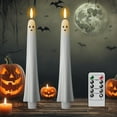 thumbnail image 5 of Ghost Flameless Taper Candles, Halloween Spooky Flickering LED Candles with Real Wax Remote & Timer, Ghost Face LED Candles Set, Fireplace Halloween Holiday Indoor Dinner Decor(2PC), 5 of 5