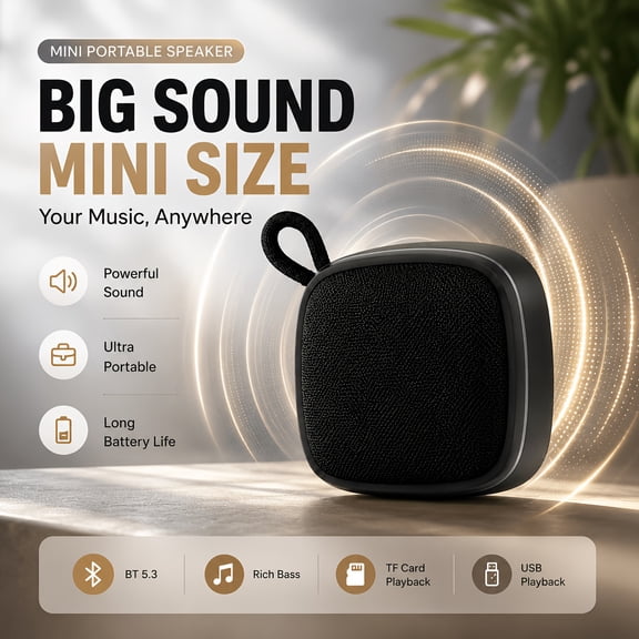 Mini Portable Wireless Speaker, Ultra-Compact Travel-Friendly Music Player with TF Card & USB Playback for Outdoor, Home, Beach, Hiking
