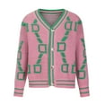 thumbnail image 6 of ZQGJB Fall Cardigans for Women Vintage Printed Long Sleeve Button V Neck Cable Knitted Pullover Sweaters Loose Lightweight Baggy Outwear Tops Pink S, 6 of 8