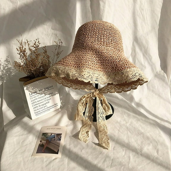CoCopeaunts Summer Bucket Hat Women Lace Sun Hats for Wide Brim Straw Beach Side Cap Floppy Female Straw Hat Lace Solid Fringe Straw Hat
