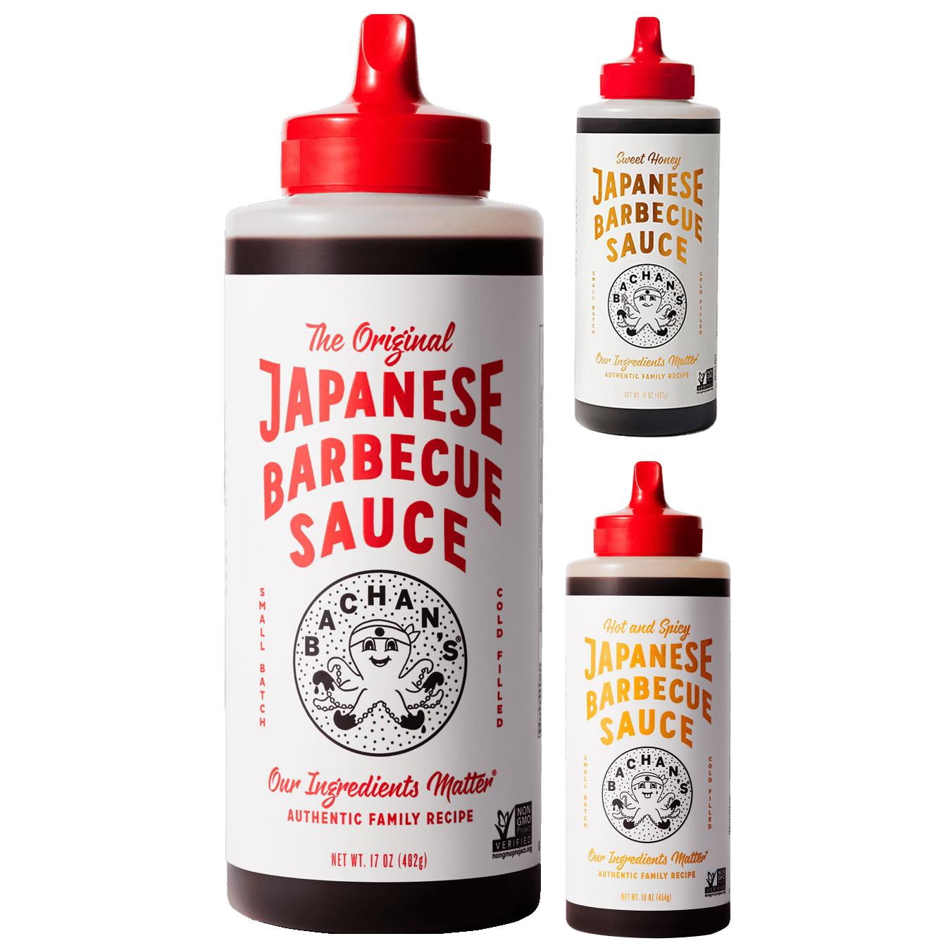 Bachan's Japanese Barbecue Sauce, 3 17 oz Bottles - 1 Original, 1 Sweet Honey, 1 Hot and Spicy