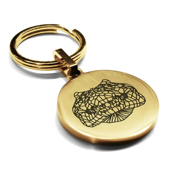 Stainless Steel Geometric Polygon Crocodile Animal Round Medallion Keychain Circle Ring