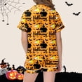 thumbnail image 4 of RUTAYY Girls Pajama Set Short Sleeve Top and Shorts Halloween Bat Moon Graphic Comfortable Nightwear Orange, 4 of 5