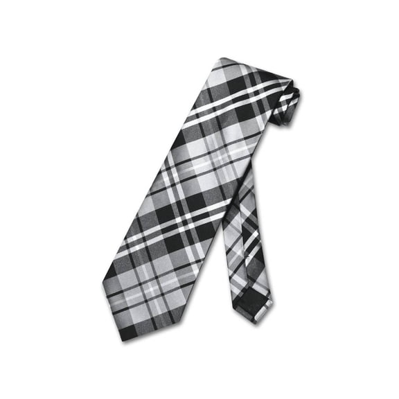 Vesuvio Napoli NeckTie Black Gray White PLAID Design Men's Neck Tie