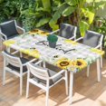 thumbnail image 2 of Sunflower Floral Table Cloths for 4 Foot Rectangle Tables, Farmhouse Pastoral Daisy Bees Grey Plaid Patio Waterproof Elastic Fitted Tablecloths, Washable Rectangular Table Cover for Camping, 2 of 8