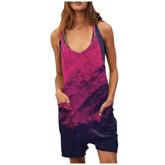 Edvintorg Womens Jumpsuit Clearance Fashion Scoop Neck Sleeveless Casual Short Jumpsuit Rompers With Pockets Print Beach Short Jumpsuit 2023 Overalls For Women