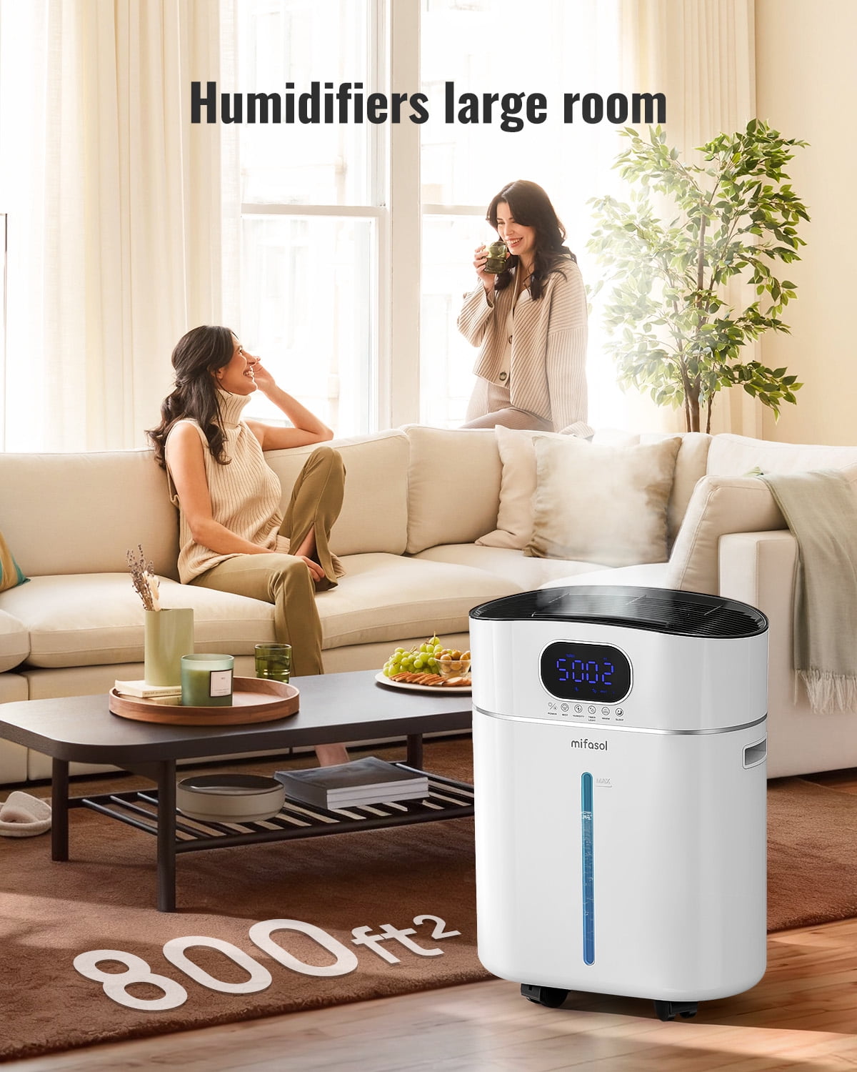Humidifier Large Room Warm and Cool Mist, 3.2Gal/12L Humidifiers for Home 800 sq ft, Air Humidifiers for Bedroom with Diffuser & Flame Light, Whole House Humidifiers for Nursery Baby Plants, White
