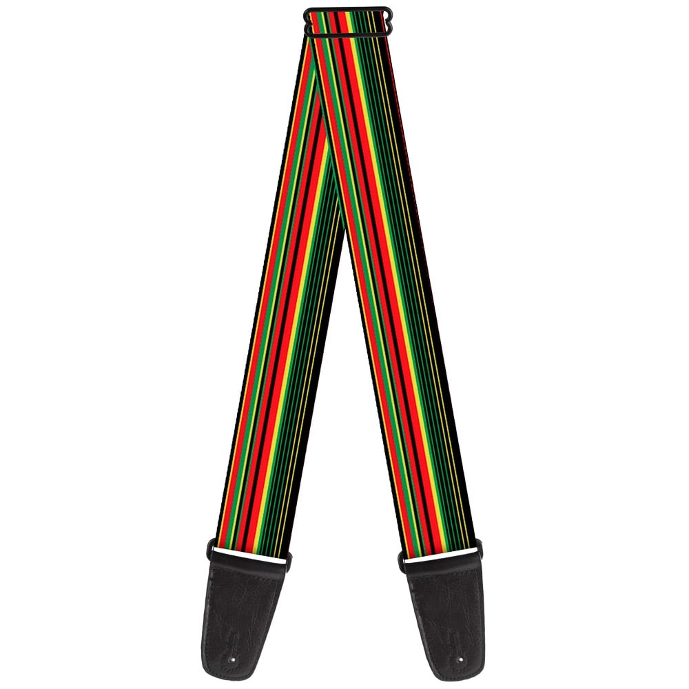 Buckle-Down Guitar Strap, Stripe Transitions Black Red Green Yellow, 2 Inches Wide