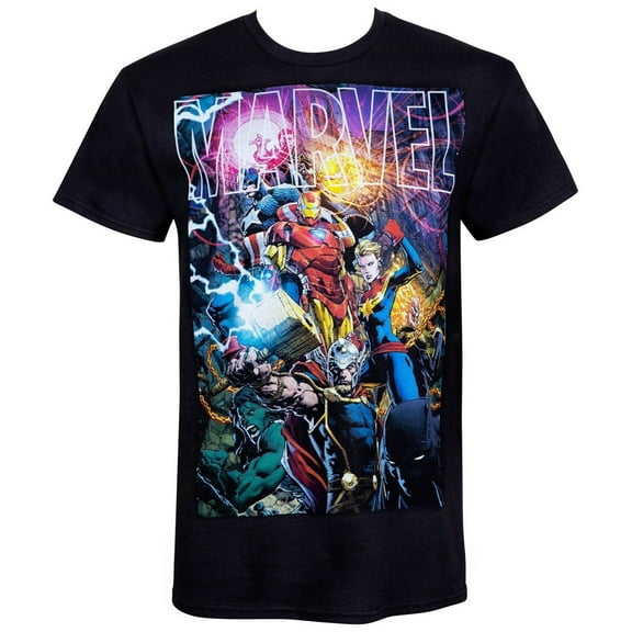 Marvel Logo With Heroes Men's-T-Shirt-2XLarge