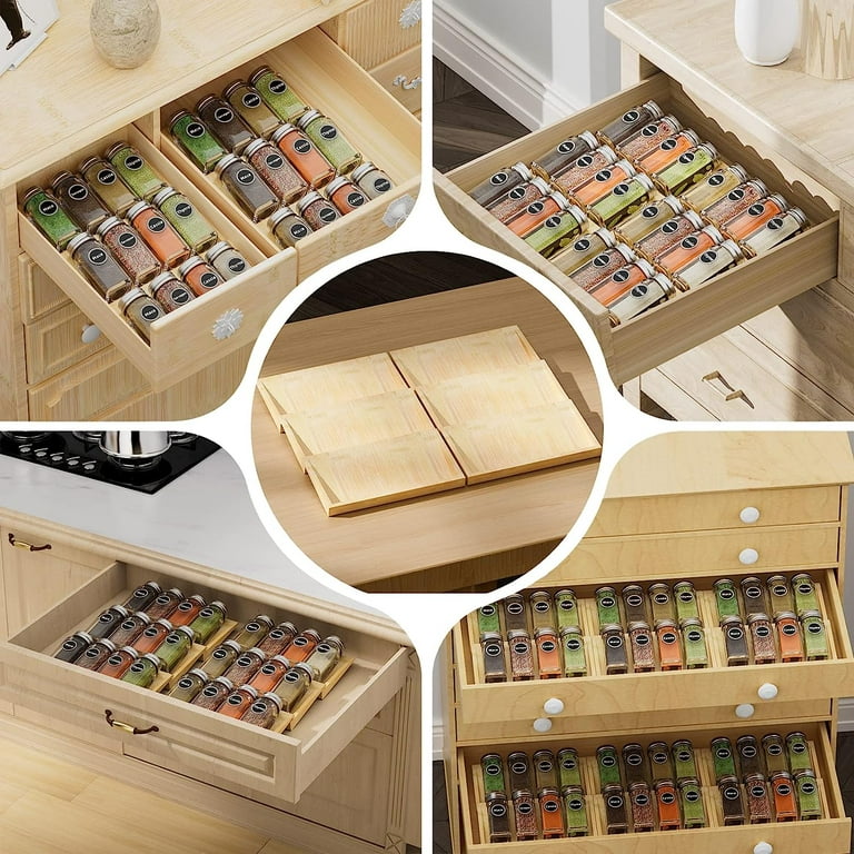 Churboro Spice Drawer Organizer with 28 Spice Jars, 3 Types of Spice  Labels, Funnel, Chalk Pen- 4 Tiers Spice Rack Organizer Insert for Kitchen