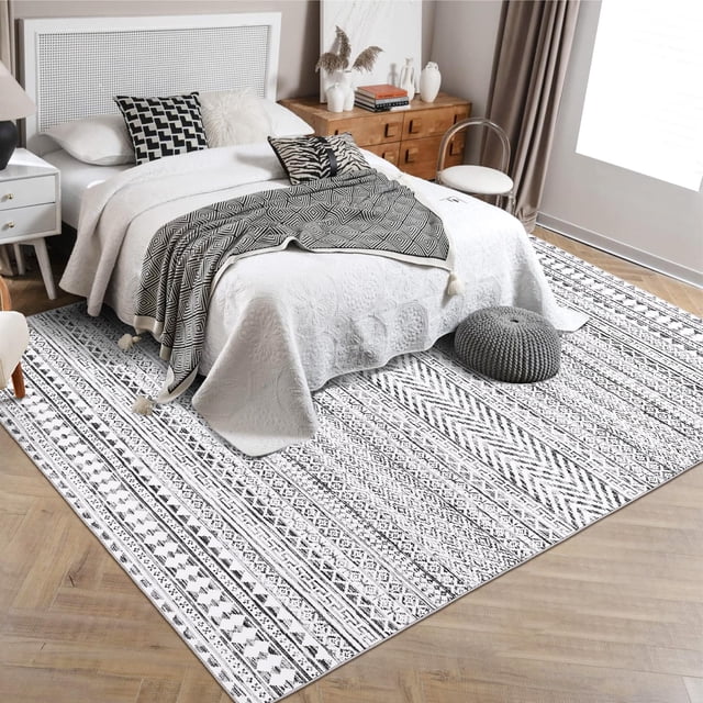 Boho Chic Lines Rugs, Soft Washable Print Area Rug, Non-Slip Foldable Floor Mat for Cozy Bedroom, Nursery, Dorm, Living Room and Office Decor