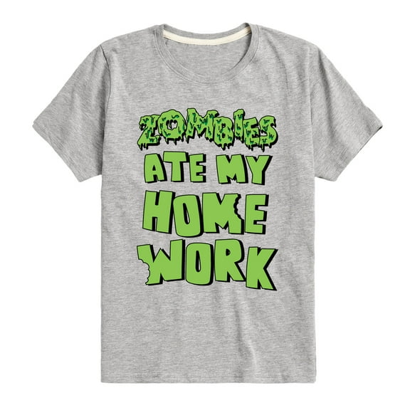 Instant Message - Zombies Ate My Homework - Toddler & Youth Short Sleeve Graphic T-Shirt