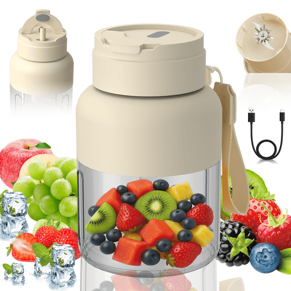ZOWWKLLY Portable Mini Smoothie Blender,Small Personal Blender for Smoothies and Shakes,Type-C USB Rechargeable with Blender BPA Free Cup,Lid and Shoulder Strap,Suitable for Gym,Travel,Home,Office