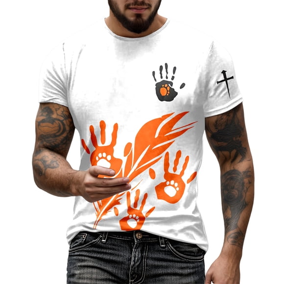 Japanese Orange Print Design Mens Casual Crew Neck Short Sleeve Graphic Tee Shirt for Everyday Comfortable Wear