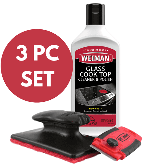 Weiman Complete Cooktop Cleaner Kit - Cook Top Cleaner and Polish 10 oz. ,Scrubbing Pad, Cleaning Tool, Cooktop Razor Scraper
