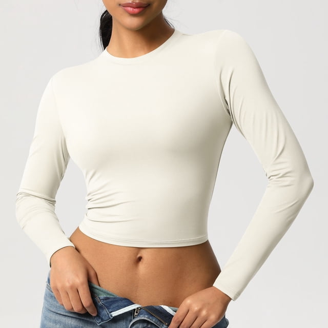 JMKQLZ Haut à Manches Longues Décontracté Mode Couleur Unie Sport Yoga Séchage pour Femmes