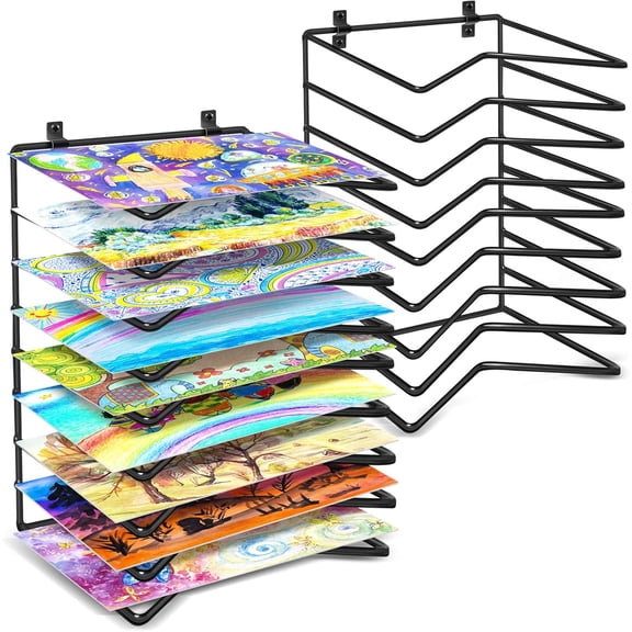 2 Pack Art Drying Rack for Classroom, 9 Shelves Paint Drying Racks Wall Mount and Desktop Stand