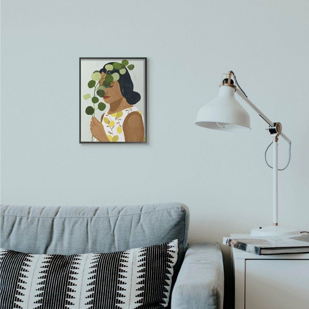 Stupell Industries Woman With Plant Green Fashion Modern Painting Framed Giclee Texturized Art by Victoria Borges