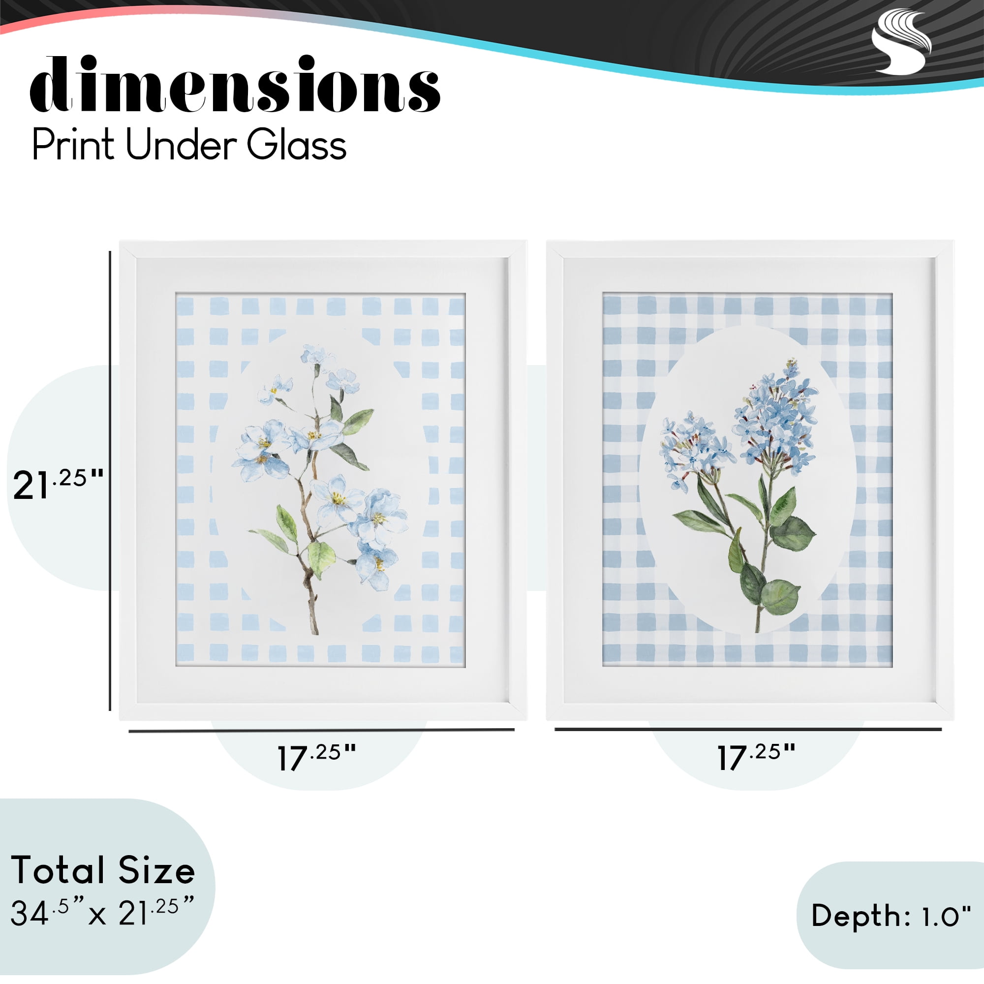 Stupell Industries Blooms on Blue Checkered 2 Piece White Framed Print Under Glass Set, design by Lanie Loreth