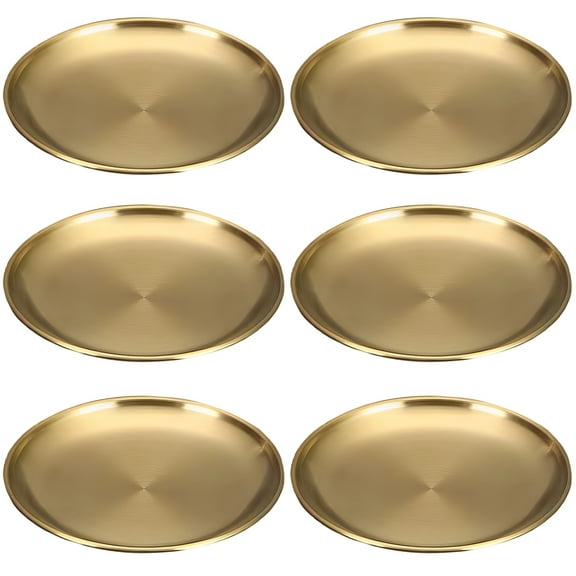 6PCS Stainless Steel Plates, 10" Golden Round Plate, Reusable Metal Dish for Camping Dining Salads Desserts