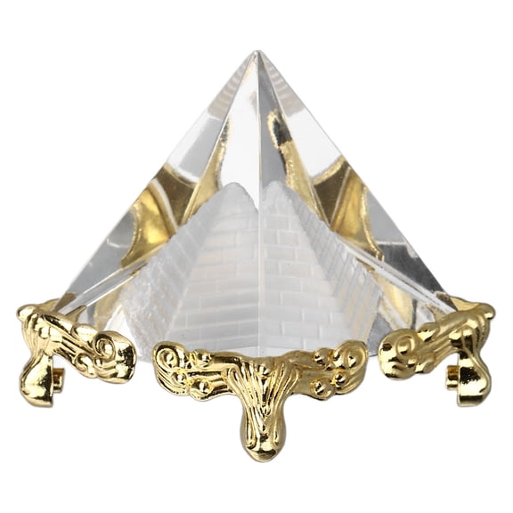 Riousery 1.5 inches / 3.8 cm Pyramid Prism Meditation Crystal Carved Figurine with Gold Stand for Home Office Art Decor Desktop Ornament Decorative Knick-Knack