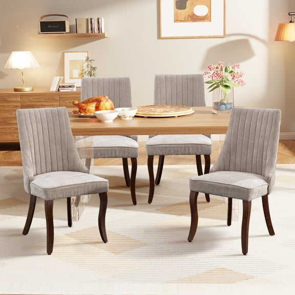 MIKIBAMA Upholstered Accent Chair for Dining Room with Curved Solid Wood Legs,Set of 4 (Beige)