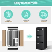 STANI 3 Drawer Black File Cabinet with Lock,Metal Locking Filing Cabinets for Home Office, Vertical Filing Cabinet Organizer for Legal/A4 Office
