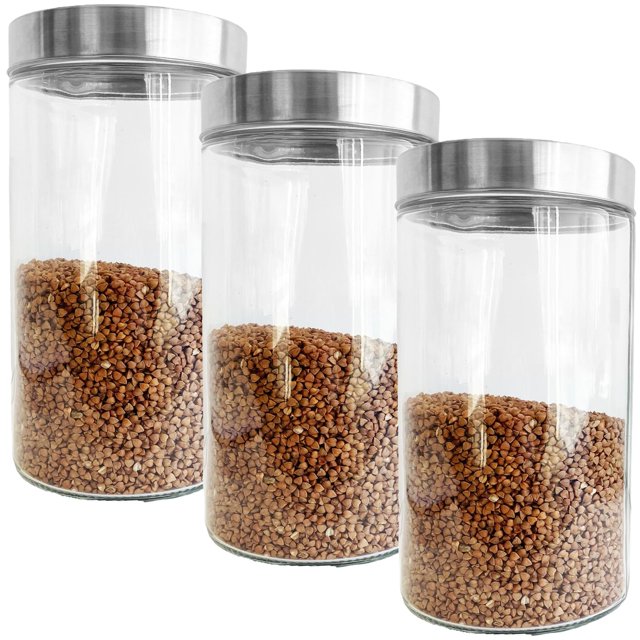 JS Gourmet - Set of 3 Glass Containers with Airtight Lid, 1700ml Capacity