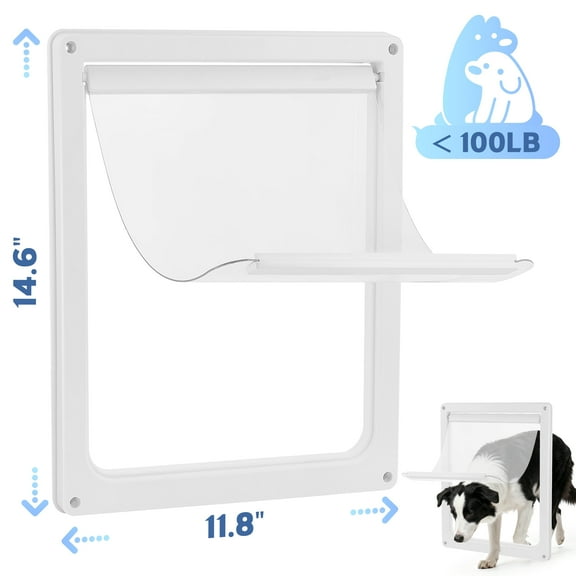 Doulami Pet Door Extra Large (Outer Size 14"x17") 4 Way Locking Door Sturdy Panel Rust-proof for Pet Up to 100lb(White)