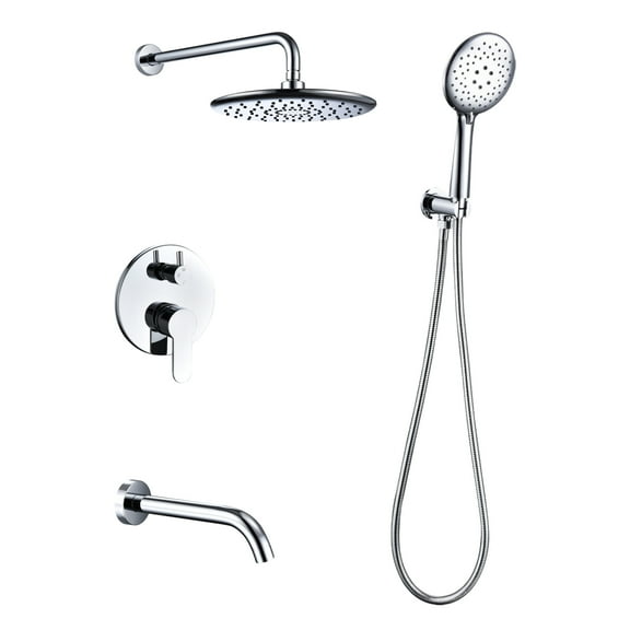 Dawot Brushed Nickel Shower Faucet Set, 3 Way 8" Concealed Bathroom Rain Mixer Shower Head and Handheld Shower with Tub Spout for Bathroom, Rough-in Valve and Trim Kit included