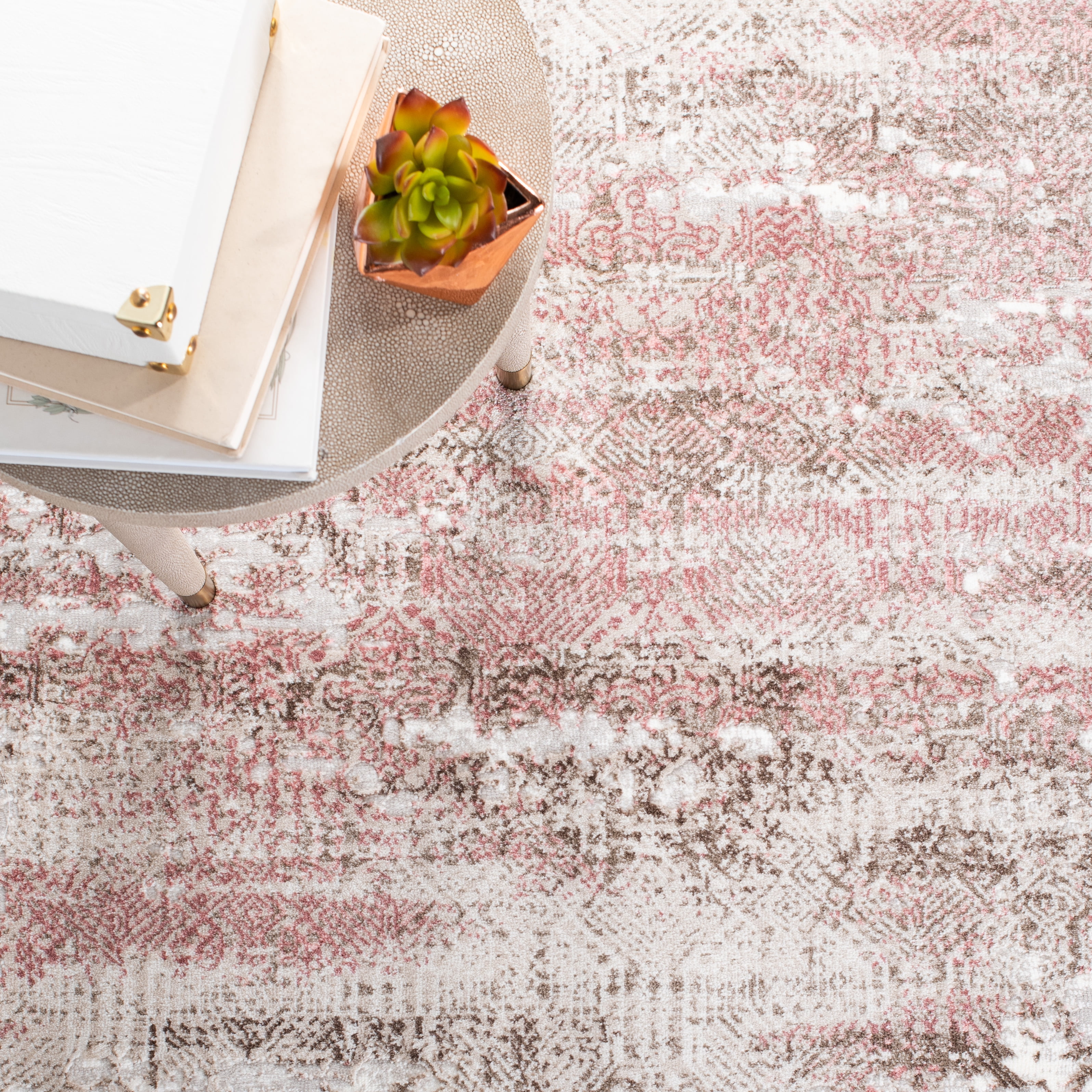 SAFAVIEH Meadow Beulah Abstract Area Rug, Beige/Pink, 9' x 12'