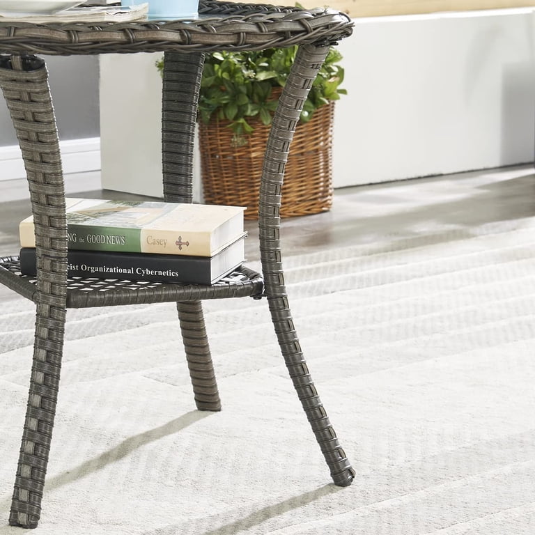 iwicker patio pe wicker umbrella side table stand Sunjoy 16 in. Square Outdoor with Hole, Grey Enhance your patio Slickblue Weather-Resistant PE Wicker Side