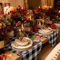 thumbnail image 2 of Table Runner Dresser Scarves Merry Christmas Red Farm Truck Cotton Linen Burlap Table Cover Xmas Tree on Black White Plaid Table Runners for Family Kitchen Dining Holiday Party Banquet Decor, 2 of 5
