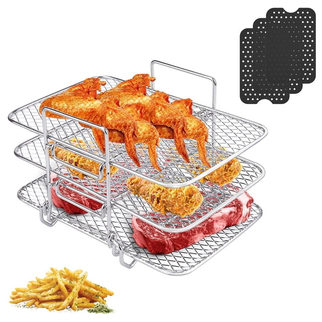Stainless Steel Air Fryer Grill Rack with Silicone Mat Reusable Air Fryer Rack Accessories for Air Fryer Oven Roasting Kitchen